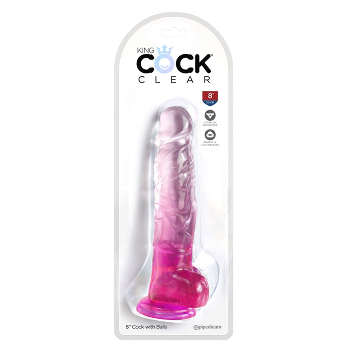 King Cock Clear 8" With Balls - Pink