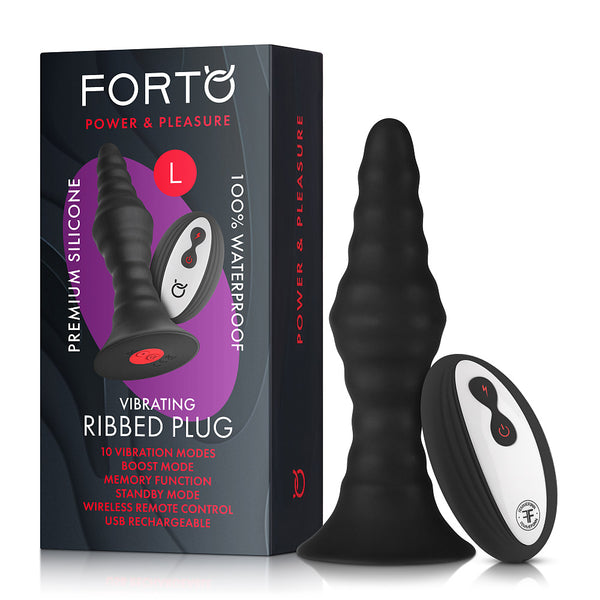 Vibrating Ribbed Plug Large - Black -Forto By Femmefunn