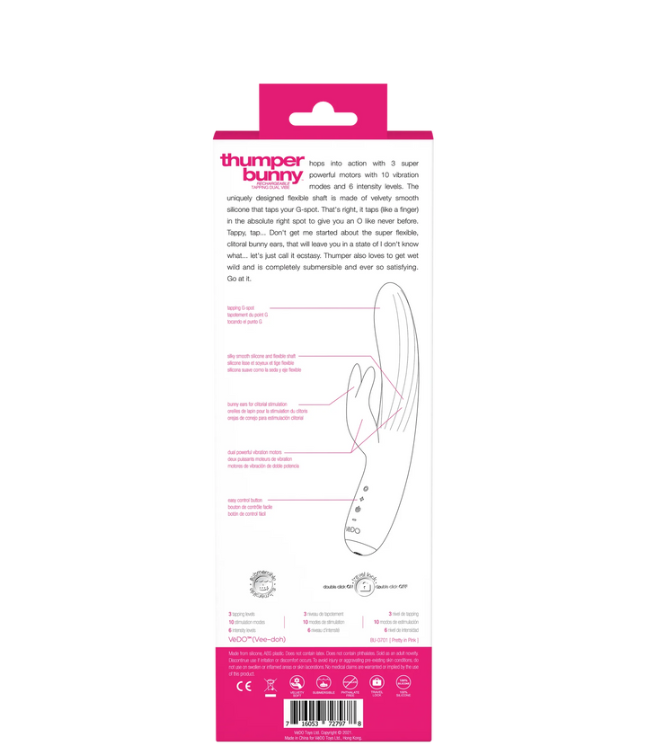 THUMPER BUNNY-RECHARGEABLE TRIPLE MOTOR TAPPING VIBRATOR- Pink - Vedo