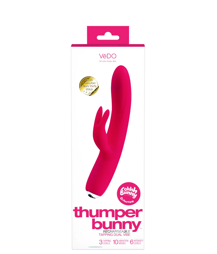 THUMPER BUNNY-RECHARGEABLE TRIPLE MOTOR TAPPING VIBRATOR- Pink - Vedo