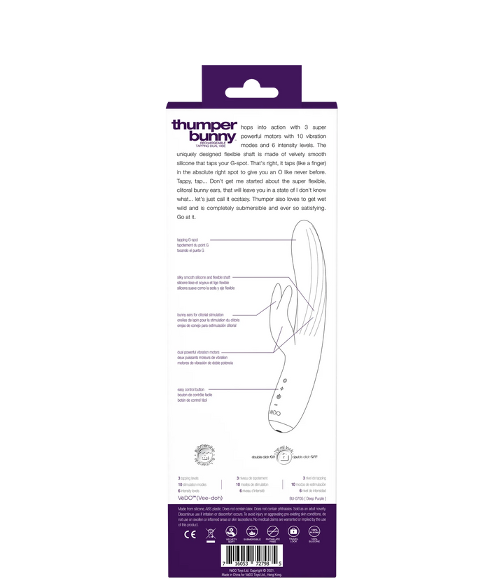 THUMPER BUNNY-RECHARGEABLE TRIPLE MOTOR TAPPING VIBRATOR- Pink - Vedo