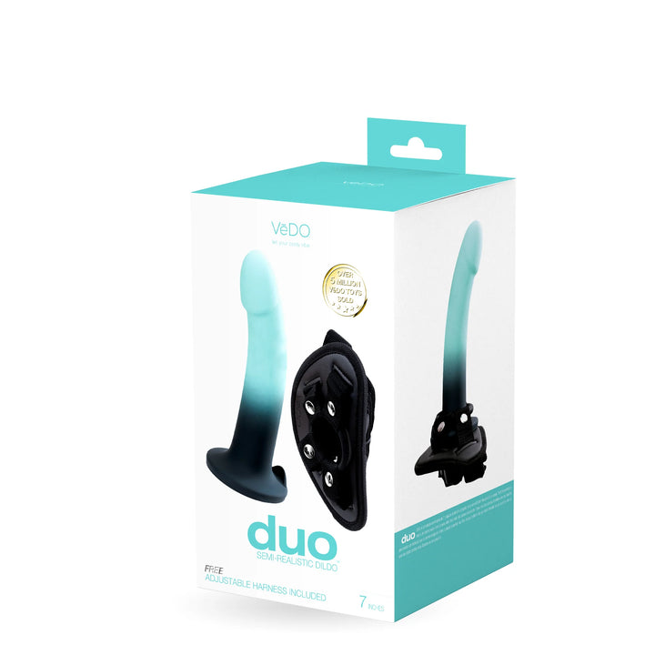DUO SILICONE DILDO (NON VIBRATING) WITH HARNESS- PINK/PURPLE - VEDO