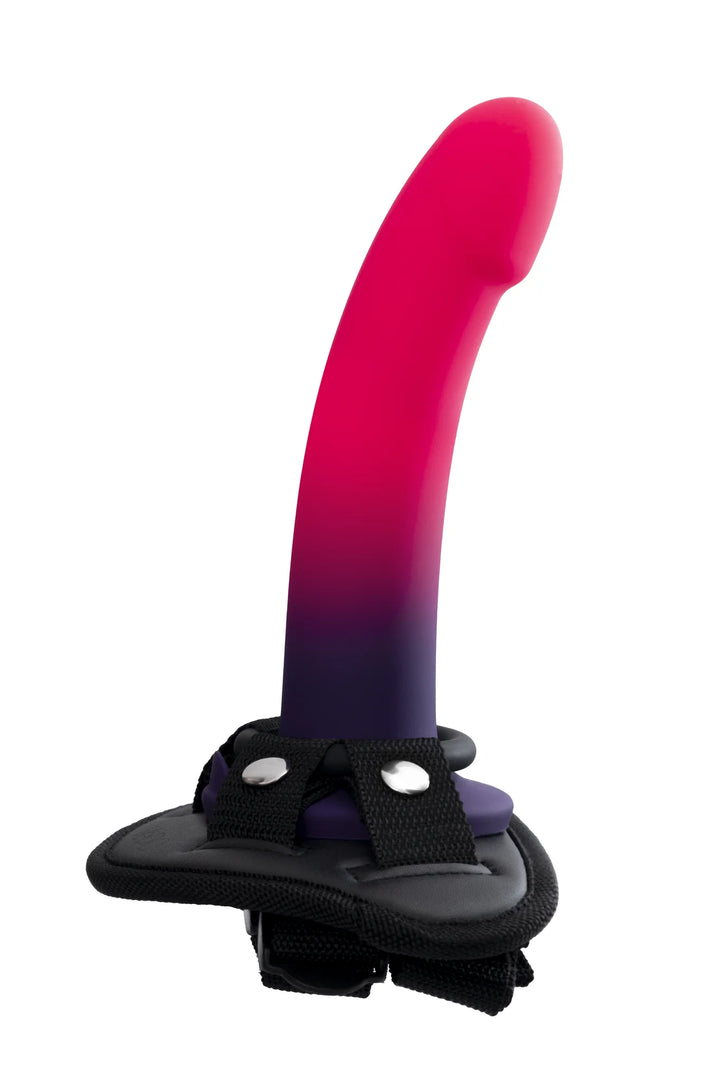 DUO SILICONE DILDO (NON VIBRATING) WITH HARNESS- PINK/PURPLE - VEDO