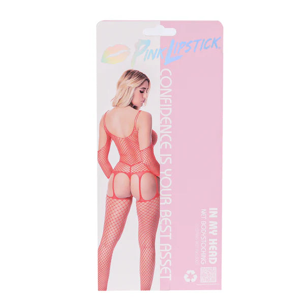 Pink Lipstick In My Head Net Bodystocking – Red – One Size