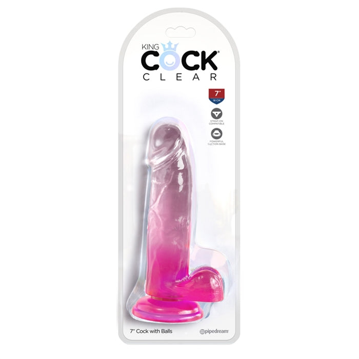 King Cock Clear 7" With Balls - Pink