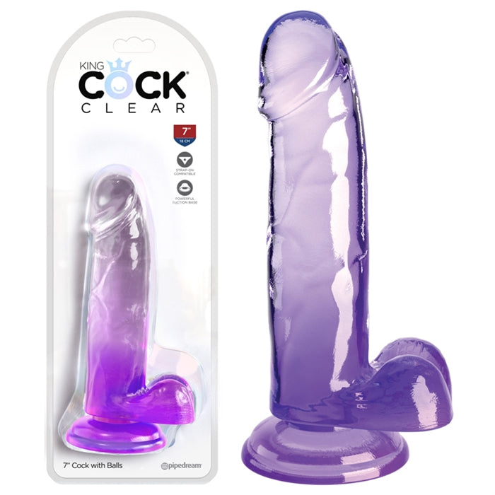 King Cock Clear 7" With Balls - Purple