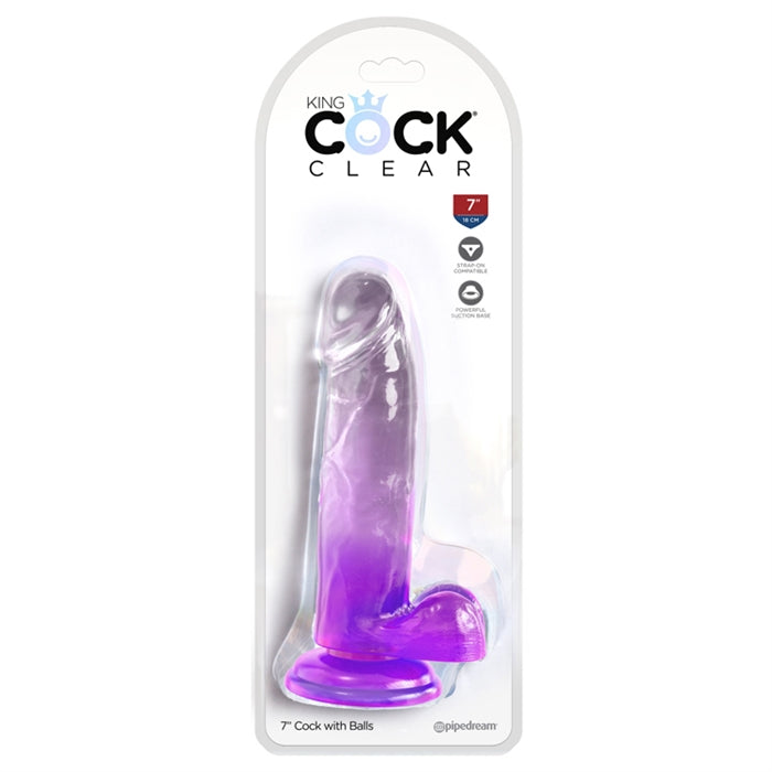 King Cock Clear 7" With Balls - Purple