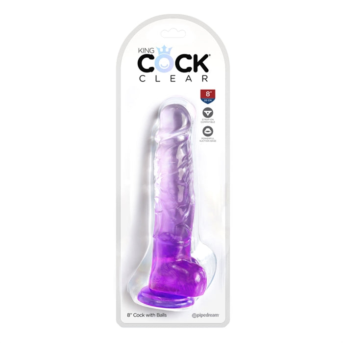 King Cock Clear 8" With Balls - Purple