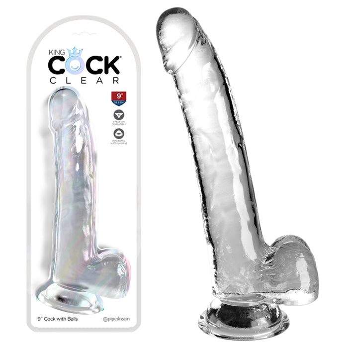 King Cock Clear 9" With Balls - Clear