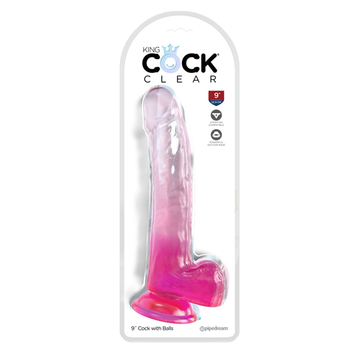 King Cock Clear 9" With Balls - Pink