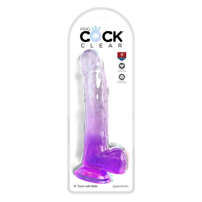 King Cock Clear 9" With Balls - Purple