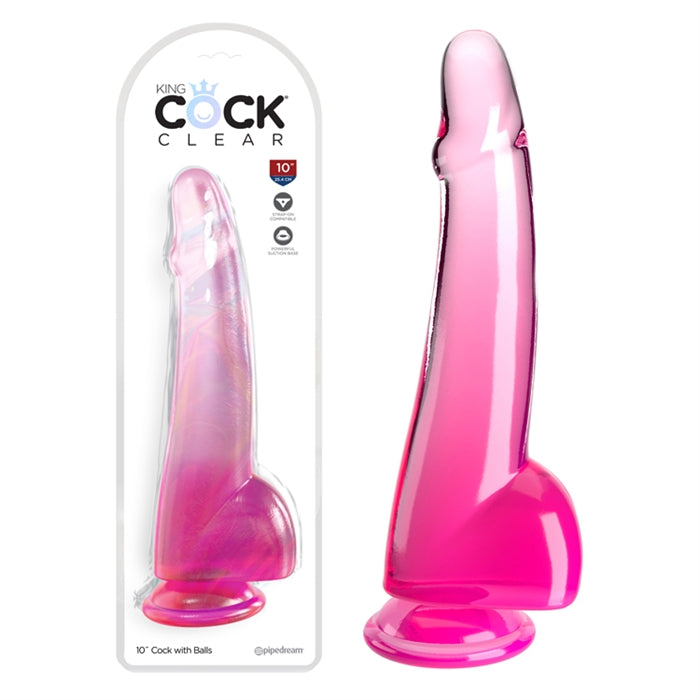 King Cock Clear 10" With Balls - Pink