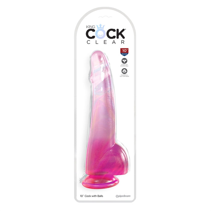 King Cock Clear 10" With Balls - Pink