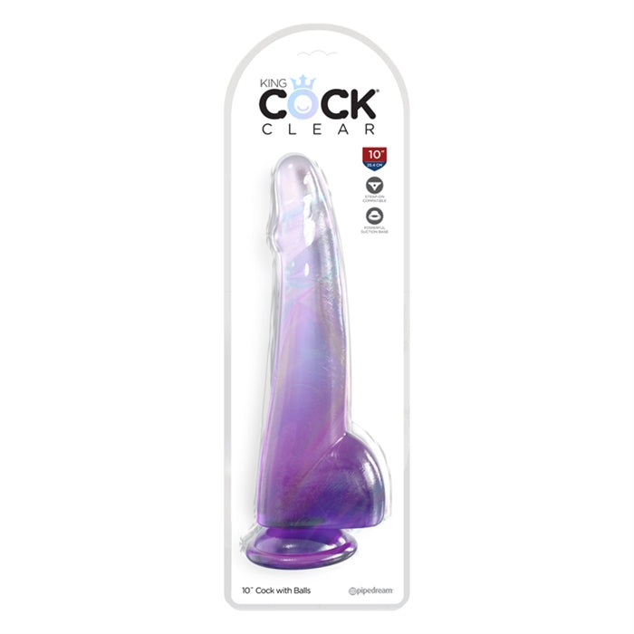 King Cock Clear 10" With Balls - Purple