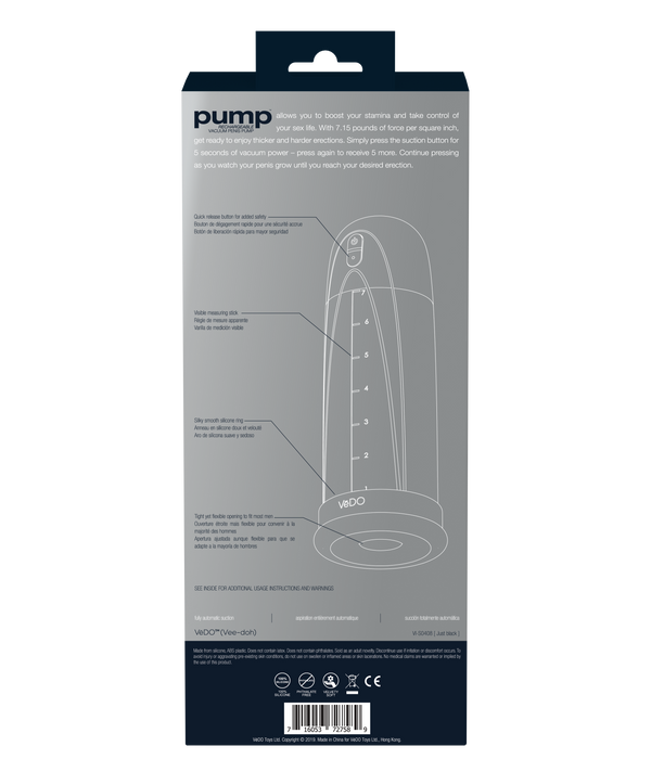 Pump- Rechargeable Vacuum Penis Pump - Just Black - Vedo