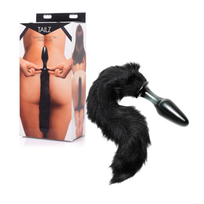 Tailz - Glass Anal Plug With Fox Tail - Black