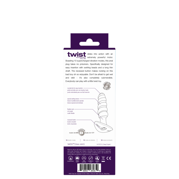 TWIST - Rechargeable Anal Plug- Purple- Vedo