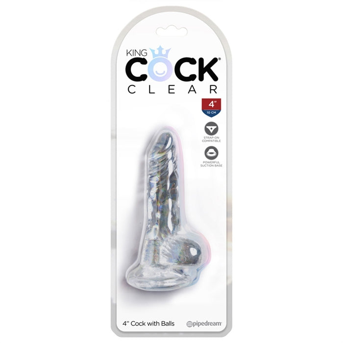 King Cock Clear 4" Cock with Balls - Boutique Toi Et Moi