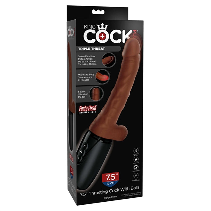 King Cock 7.5" Thrusting Cock With Balls - Brown - Boutique Toi Et Moi