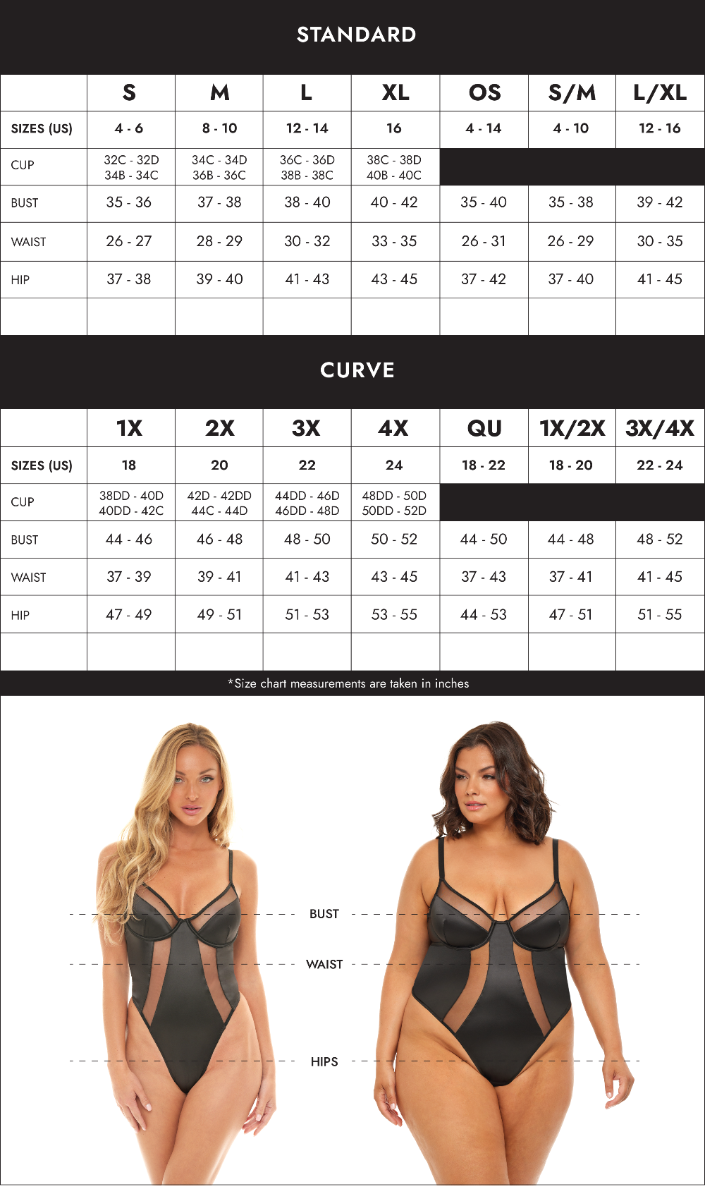 lingerie size chart